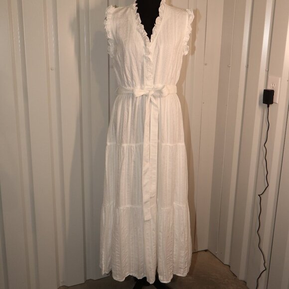 Finley Dresses & Skirts - Finley Womens Kat White Cotton Ruffle Tiered Sleeveless Midi Dress Size Med EUC